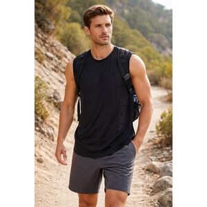 ISAORA Men Black Performance Mesh Back Muscle Tank Top Size Large Made in Turkey